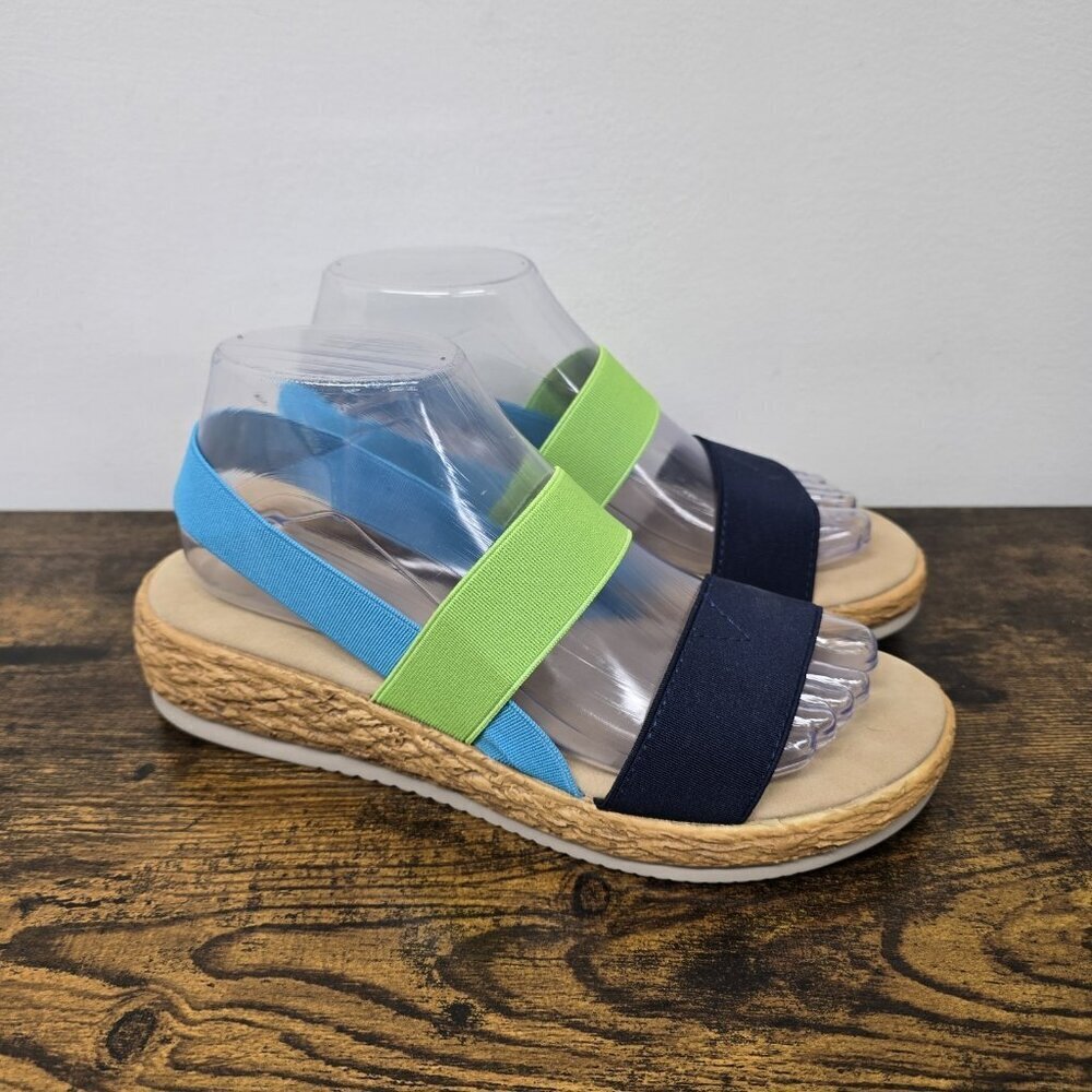 Avanti Fiji Wedge Sandals Women's 9 Colorblock Stretch Straps Boutique Vegan